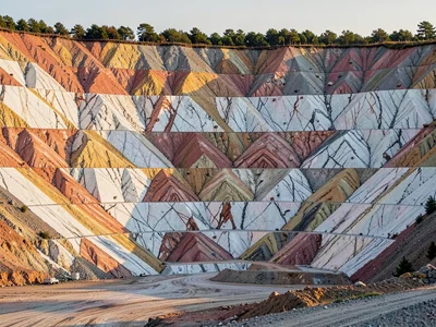 Quarry face in afternoon light showing color variation