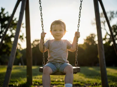 Child on swing backlit