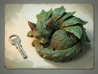 Underbelly-up forest-dragon with mossy emerald scales and broad leaf-shaped fril