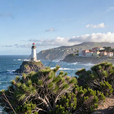 Cape Town southeaster wind shaping the scene, Cape Point lighthouse with horizon