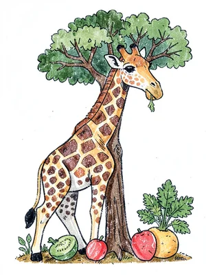 Giraffe eating from tree