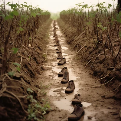 Land Art Photo by Andy Goldsworthy Rows of shoes fill