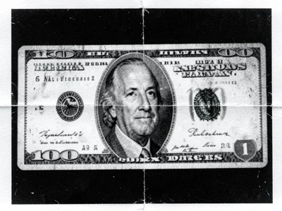 A photocopy of a photocopy of a photocopy of a hundred dollar bill, barely legib