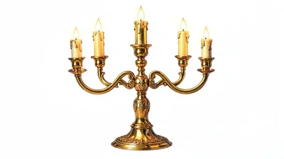 Gold leaf illuminated illustration, seven-branched candelabra , burnished gold l