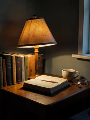 Reading lamp as protagonist with book beneath