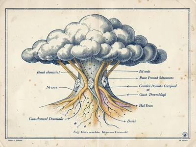 Cumulonimbus cloud anatomy diagram showing convection cells, anvil top, hail cor
