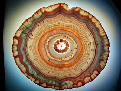 Jasper slab polished, complex swirling patterns in red-cream-green, landscape pa