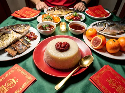 Nian Gao Sticky Rice Cake on Red Plate