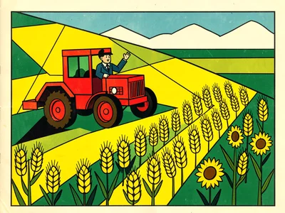 Red Tractor in the Wheat Field