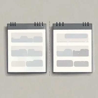 Side-by-side pair of two agenda plates separated by a hairline seam, abstract ro