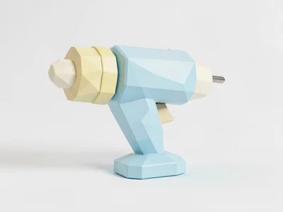 Powered sky-blue lowpoly drill with a chunky cream chuck and a triangulated butt