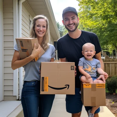 Akward family photo delivery worker family amazon. un