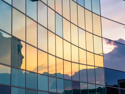 Dawn reflection in eastern facade gold to blue