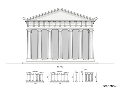 Greek temple elevation drawing