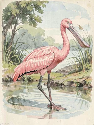 Roseate spoonbill ornithological plate