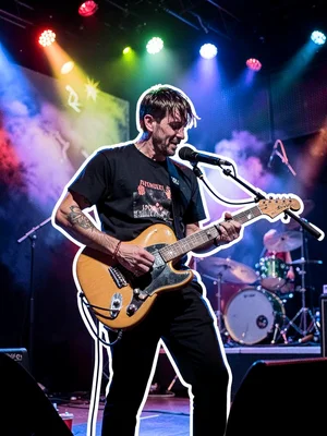 Guitarist on stage, rim outlining figure