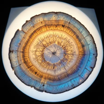 Geode slice with druzy crystal surface, thousands of tiny crystal points catchin
