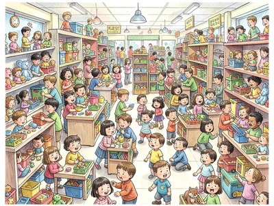 Packed toy store exploration