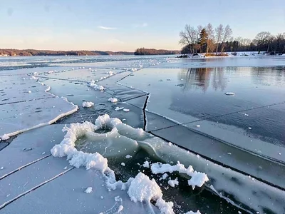 Wave action breaking ice edge