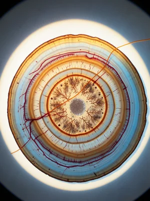 Saffron thread at extreme magnification, crimson filament showing cellular struc