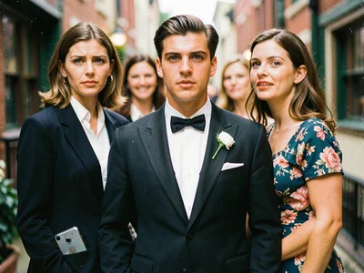 Prom photo from 1985 with smartphones visible in formal dress pockets