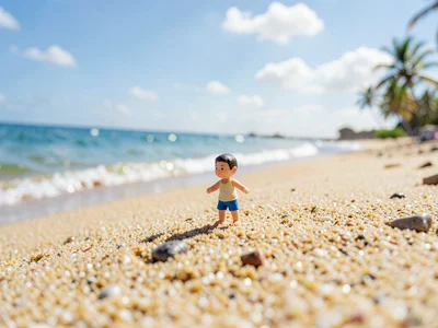 Figure tiny on beach