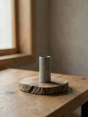One small ceramic vase of slim cylindrical form with ash glaze holding nothing, 