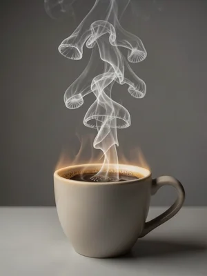 Schlieren image of a cup of hot coffee, the steam column rising from the surface