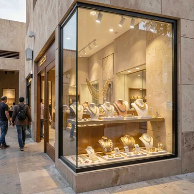 Contemporary Gulf photograph with heritage contrasts, Gold jewelry display in so