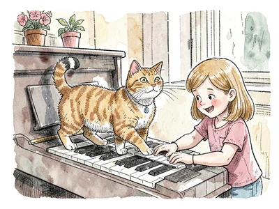 Cat walking on piano during practice