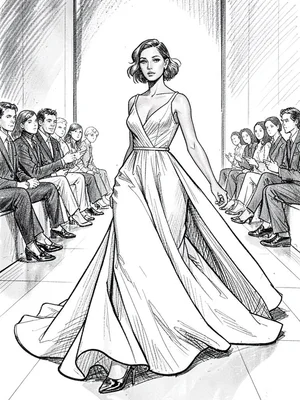 Trailing gown pooling fabric