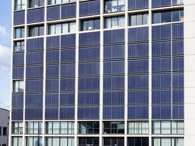 Solar panel grid on facade