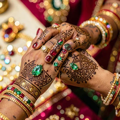 Through the Jaipur gem cutter's eye, faceted light, Mehndi designs on hands, the