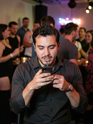 Person at a party pretending to text because they have no one to talk to