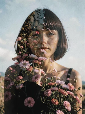 Flowers through woman's form
