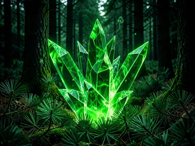Pine forest aroma shown as sharp green crystalline geometric forms