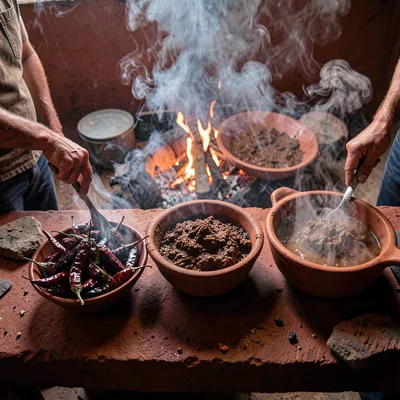 Full Mole-Making Process Staged on Wooden Mesa