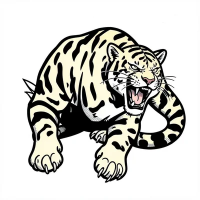 Traditional tattoo flash illustration, Panther head snarling, classic crawling p