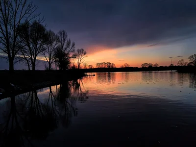 Last light on water surface before dark