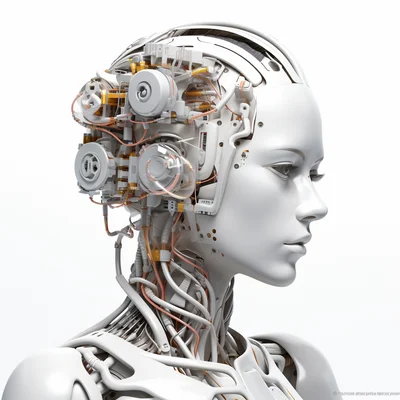 3D plastilina robot brain assembly tools on clean whi
