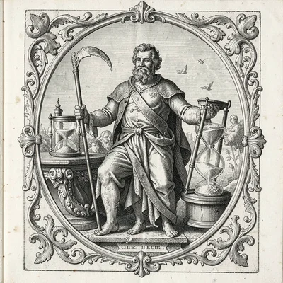 Father Time with scythe and hourglass