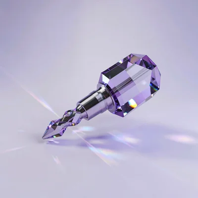 Amethyst lowpoly drill with a faceted purple body and a sharp crystalline bit th