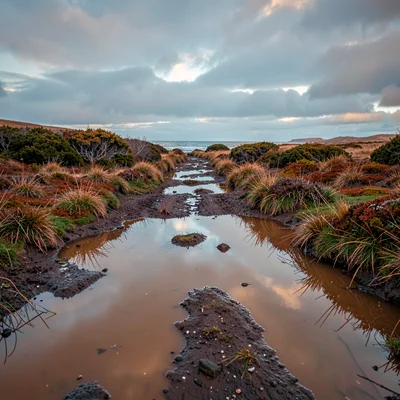 Connemara bog light, Atlantic silver, Rain puddles on dirt track, silver sky ref