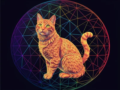Generative art, geometric patterns, organge cat , algorithmic design, precise ma