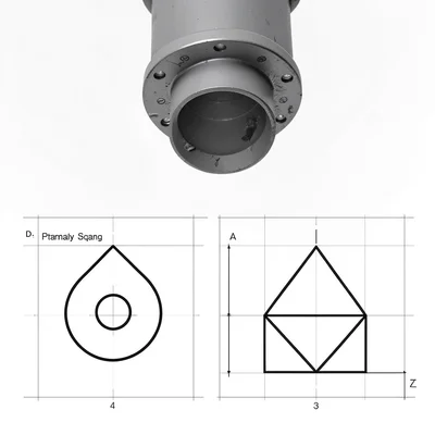 Industrial pipe junction overhead, circular flange and rectangular conduit
