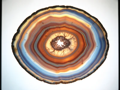 Agate cross-section with banding resembling tropical sunset colors