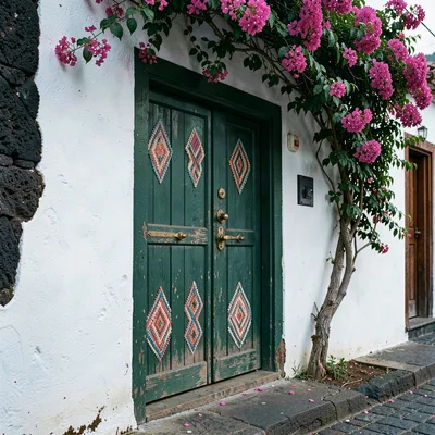 Documentary photograph with Guatemalan highland aesthetic, Painted wooden door i