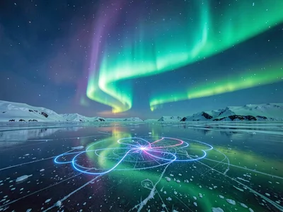 Aurora reflected in ice creating cold mood
