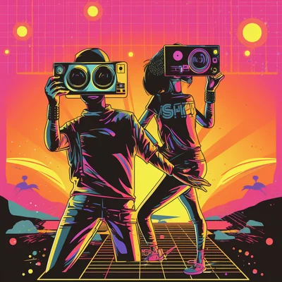 Alien Teens with retro VHS camera filming TikTok danc