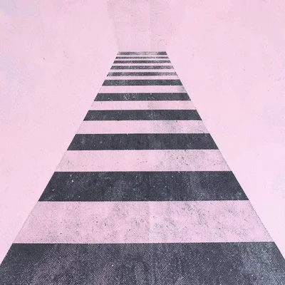 graphic bold silhouette of a single zebra-crossing pattern receding in pink and
